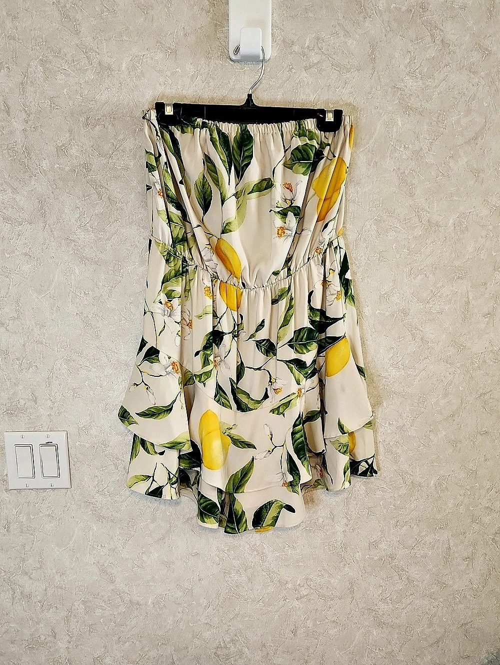 Express Lemon Floral Strapless Tiered Romper in White & Yellow Large